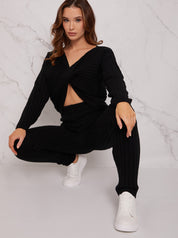Twist Front Loungewear Set in Black