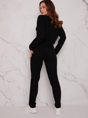 Twist Front Loungewear Set in Black