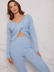 Twist Front Loungewear Set in Blue
