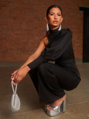 One Sleeve Cut-Out Jumpsuit in Black