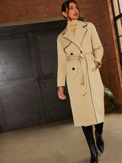 Contrast Trim Belted Trench Coat in Camel