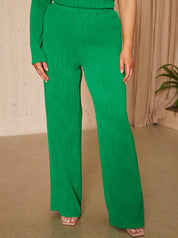 Elasticated Waist Swirl Plisse Trousers in Green