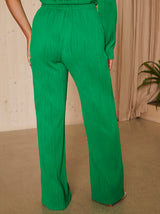 Elasticated Waist Swirl Plisse Trousers in Green