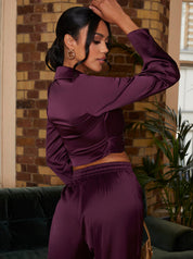 Satin Twist Front Shirt in Purple