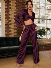 Satin Wide Leg Trouser in Purple
