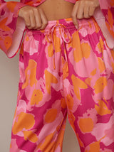 Satin Wide Leg Elasticated Waist Abstract Print in Pink
