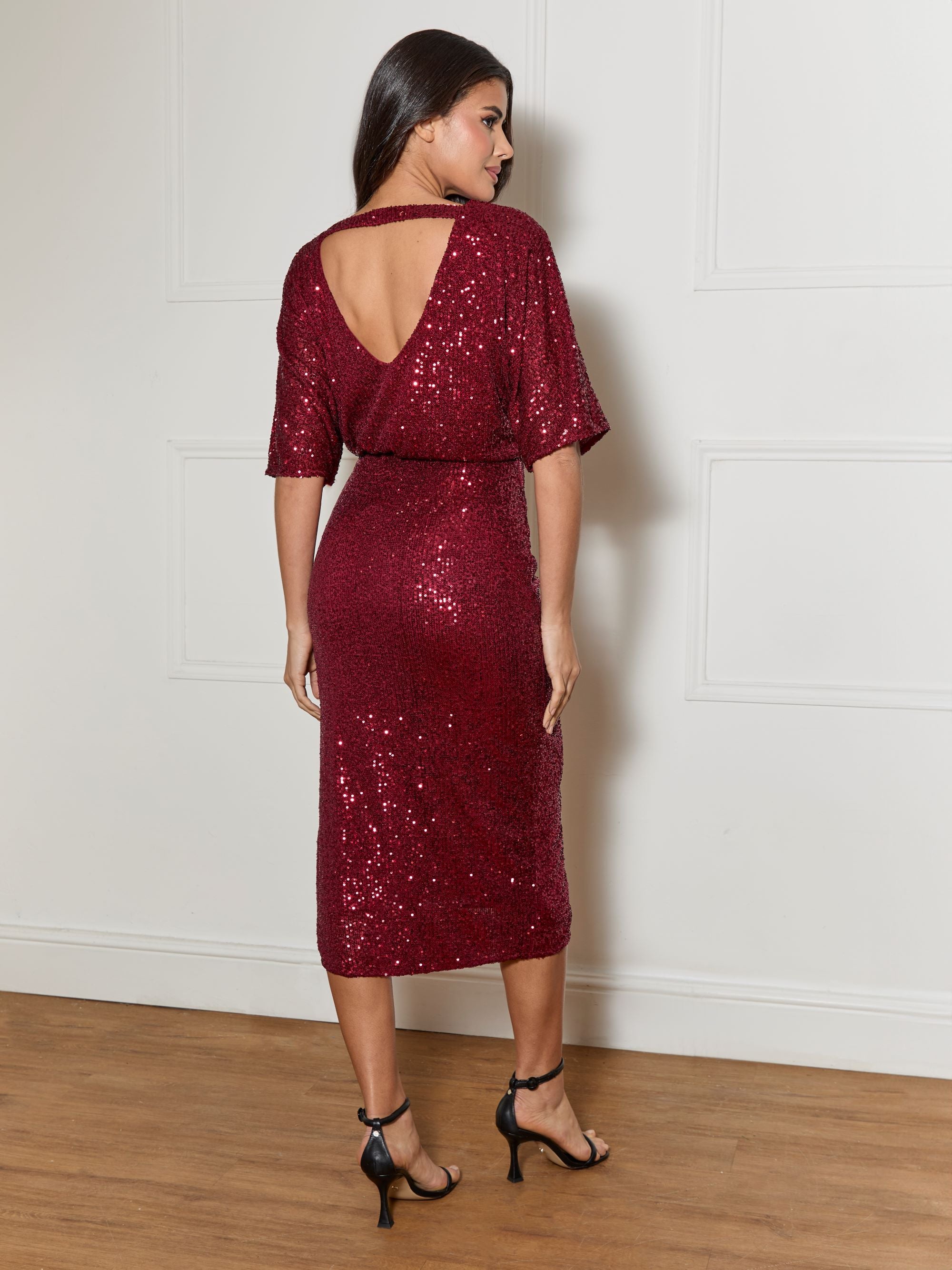 red sequin midi dress Chi Chi London V Neck Glitter Midi Dress in Red - Red - Size 6