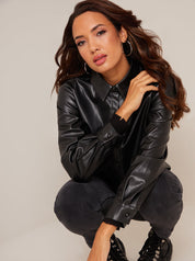 Long Sleeve Faux Leather Shirt in Black