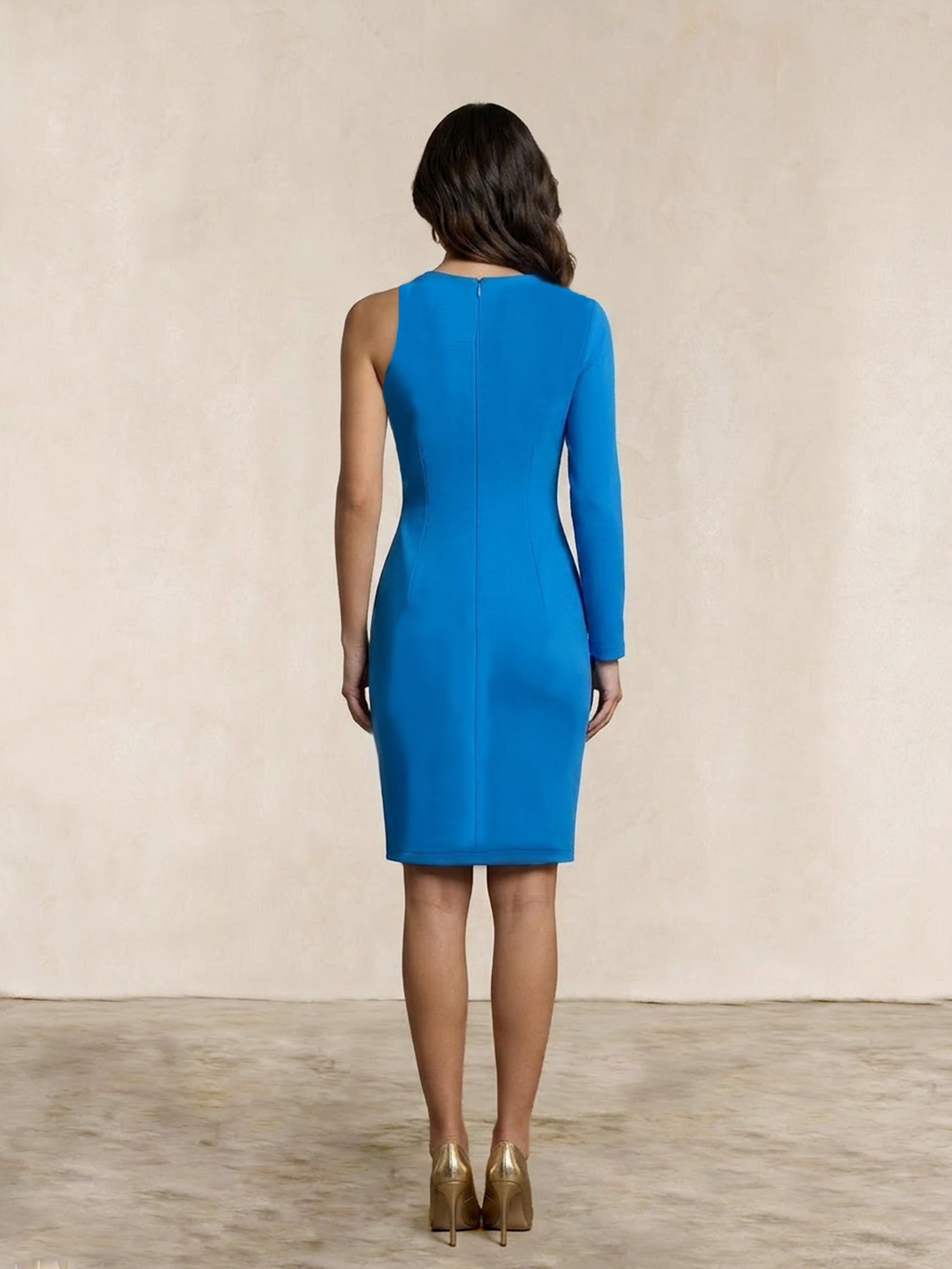 One Shoulder Long Sleeve Bodycon Mini Dress in Blue
