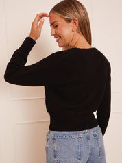 Wrap Knitted Jumper in Black