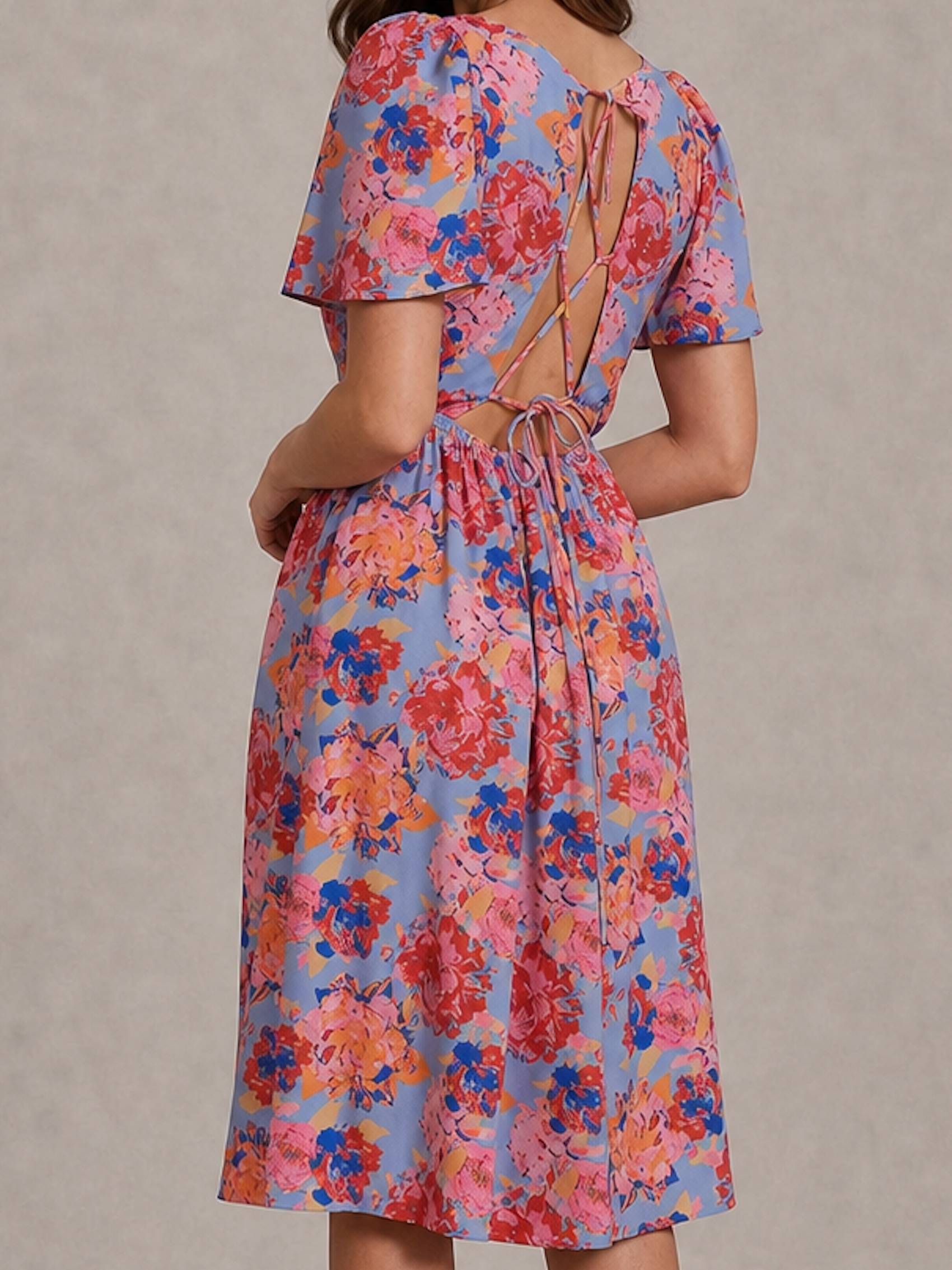Petite Square Neck Floral Midi Dress in Blue