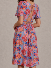 Petite Square Neck Floral Midi Dress in Blue