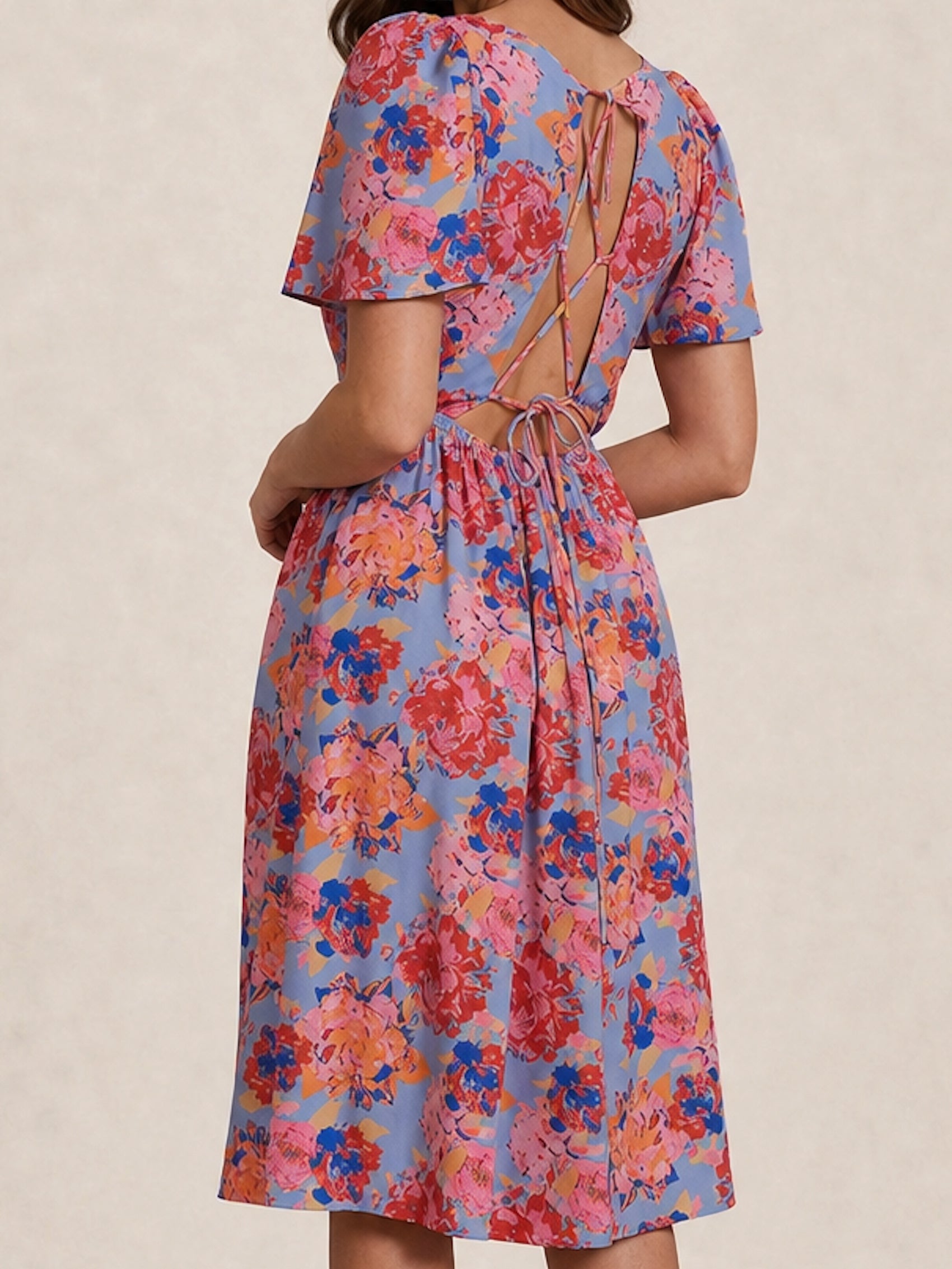 Petite Square Neck Floral Midi Dress in Blue