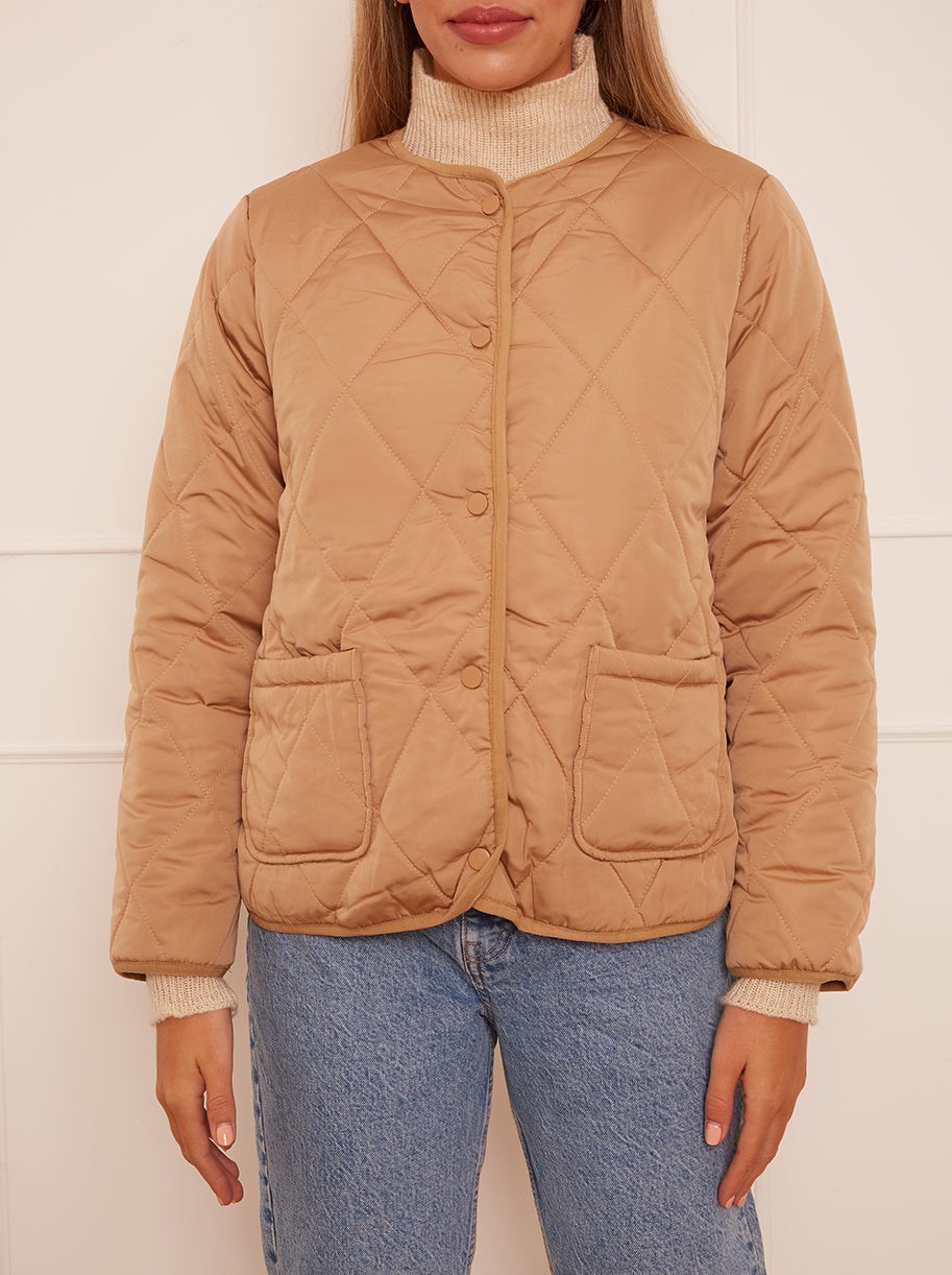 Quilted Short Jacket in Camel