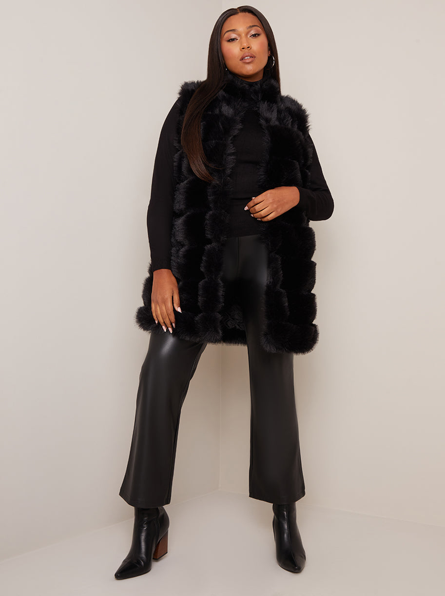 Faux Fur Stripe Gilet in Black