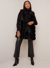 Faux Fur Stripe Gilet in Black