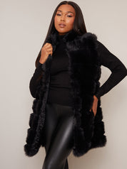 Faux Fur Stripe Gilet in Black