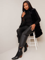 Faux Fur Stripe Gilet in Black