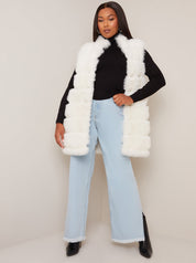 Faux Fur Stripe Gilet in Cream