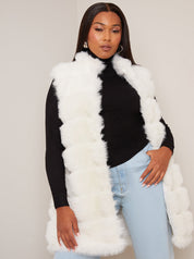 Faux Fur Stripe Gilet in Cream