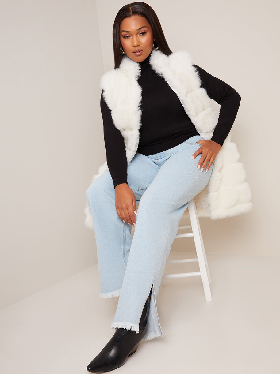 Faux Fur Stripe Gilet in Cream | Chi Chi London UK