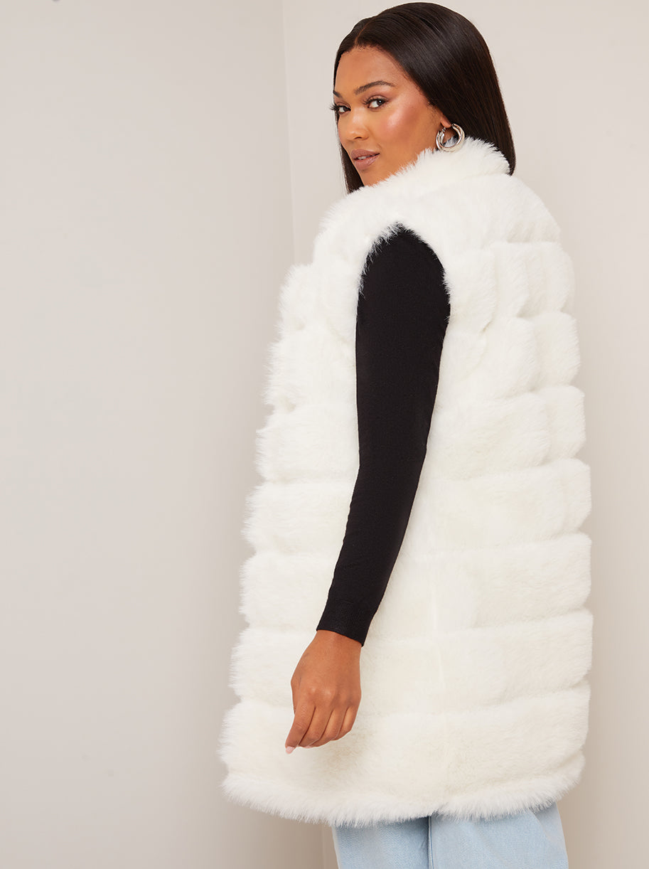 Faux Fur Stripe Gilet in Cream | Chi Chi London UK