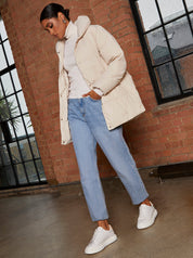 Padded Puffer Coat in Cream