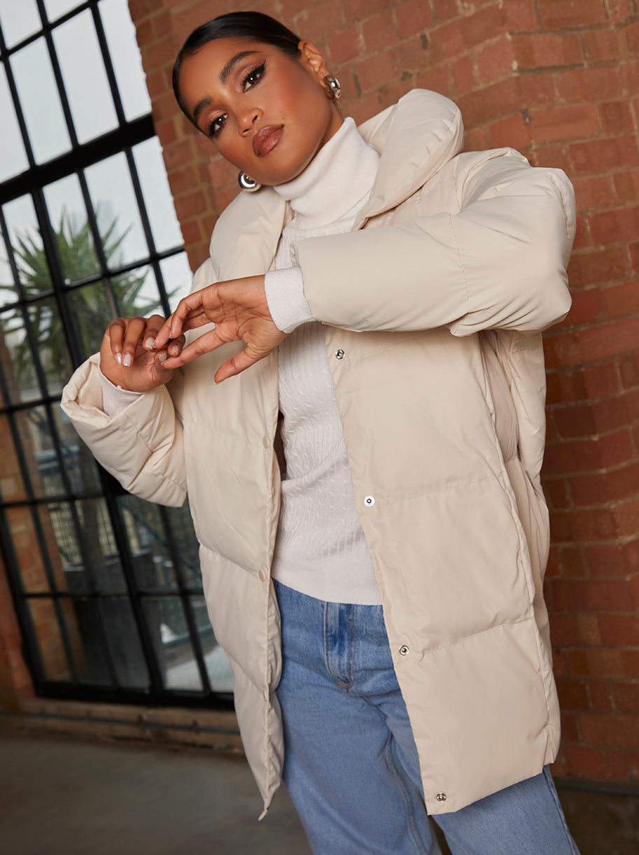 Padded Puffer Coat in Cream