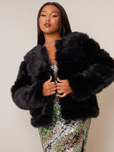 Faux Fur Stripe Jacket in Black