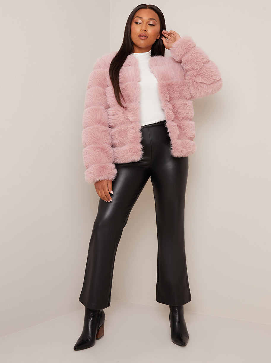 Faux Fur Stripe Jacket in Pink