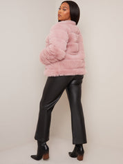 Faux Fur Stripe Jacket in Pink