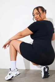 Built-In Bra Notched Neck Short Sleeve Sculpt and Control Short Unitard