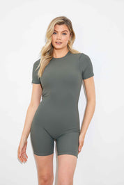 Built-in Bra Short Sleeve Sculpt and Control Short Unitard