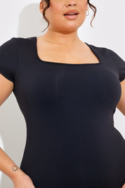 Contour Built-In Bra Short Sleeve Short Leg Square Neck Unitard