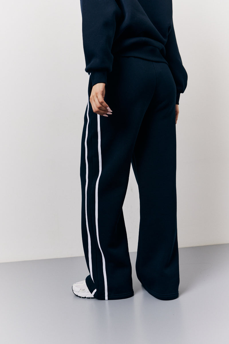 Navy Fits Wide Leg Side Stripe Co-Ord Jogger