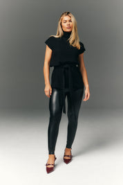 Perfect Sculpting High Waisted Leather Look Leggings With Back Pocket
