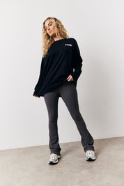 Charcoal High Waisted Sculpt and Control Kick Flare Ribbed Trouser