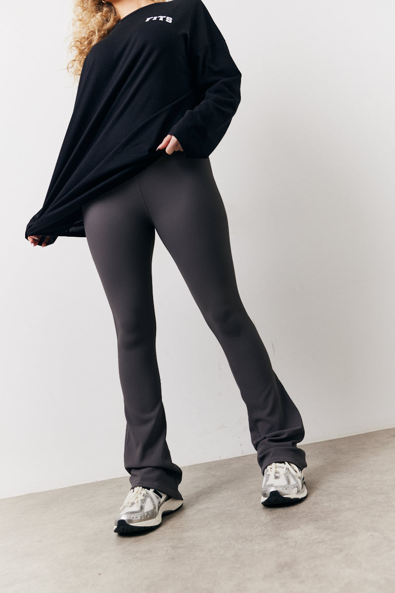 Charcoal High Waisted Sculpt and Control Kick Flare Ribbed Trouser