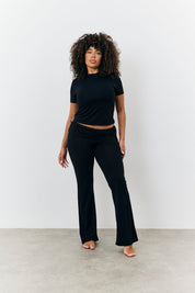 Sculpting Fold Over Waistband Flare Leg Trouser