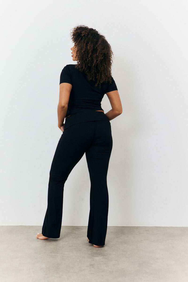 Sculpting Fold Over Waistband Flare Leg Trouser