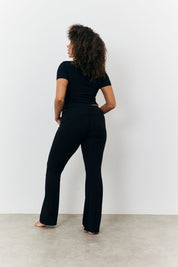 Sculpting Fold Over Waistband Flare Leg Trouser