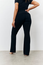 Sculpting Fold Over Waistband Flare Leg Trouser
