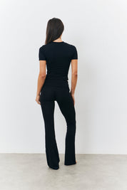 Sculpting Fold Over Waistband Flare Leg Trouser