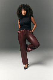 Perfect Sculpting High Waisted Leather Look Straight Leg Trouser