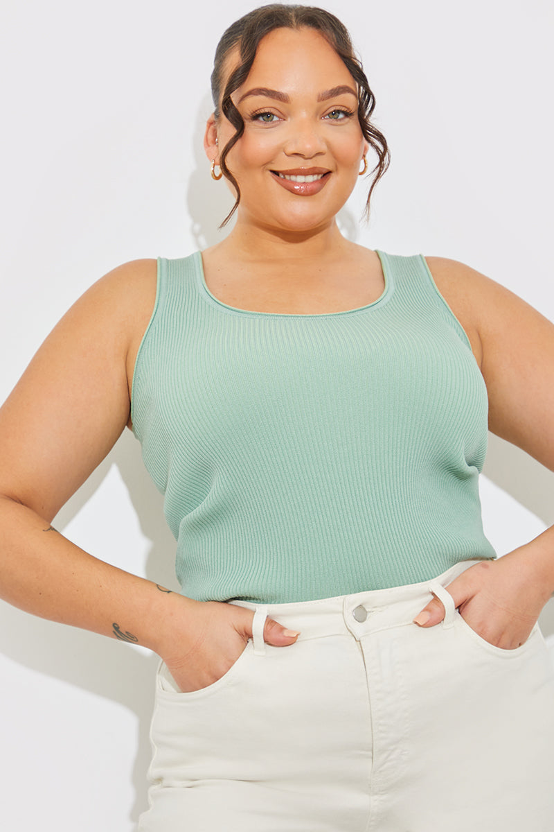 Rib Knit Scoop Neck Top