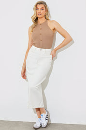 Rib Knit Button Detail Racer Neck Bodysuit