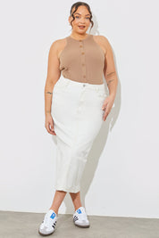 Rib Knit Button Detail Racer Neck Bodysuit