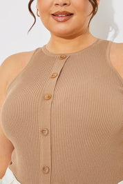 Rib Knit Button Detail Racer Neck Bodysuit