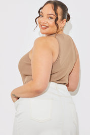 Rib Knit Button Detail Racer Neck Bodysuit