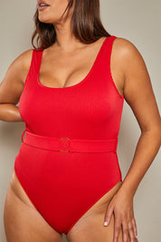 Contour Rib Belted Swimsuit